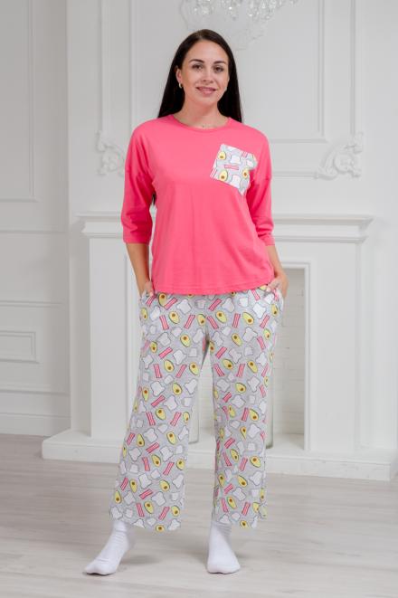 Пижама из джемпера и брюк из кулирки Жасмин завтрак коралл