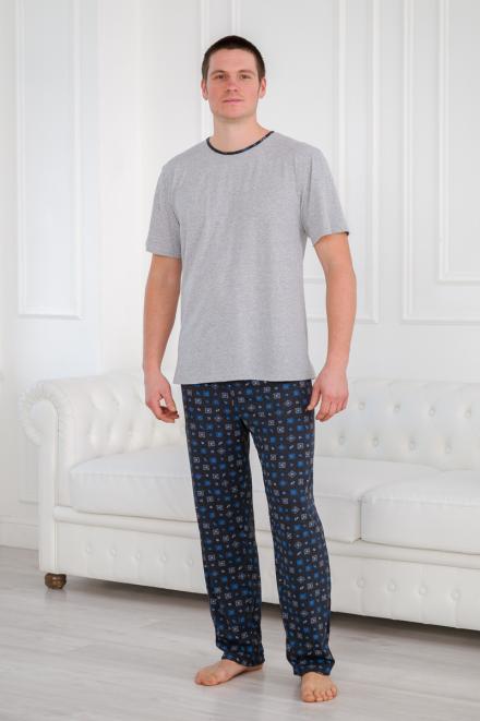 Пижама мужская из футболки с коротким рукавом и брюк из кулирки Генри антрацит