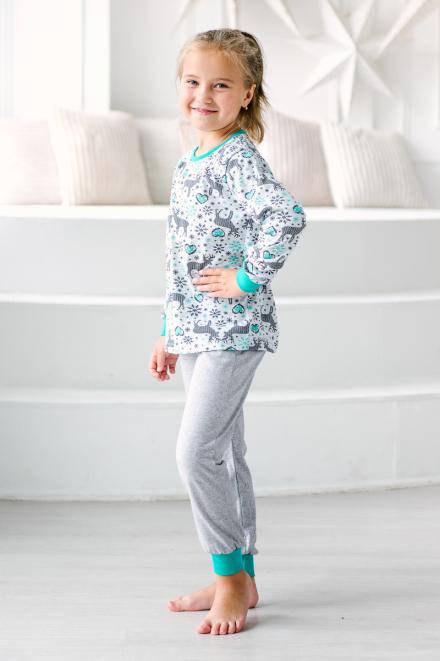 Пижама детская из джемпера и брюк из кулирки Олененок ментол