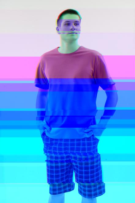 Пижама мужская из футболки с коротким рукавом и бридж из кулирки Генри серо-голубой