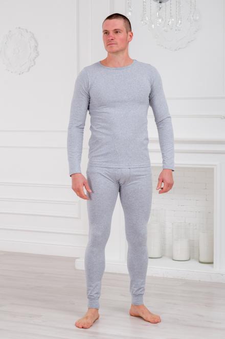 Нательное белье футболка с длиным рукавом и кальсоны кулирка с лайкрой серый меланж макс