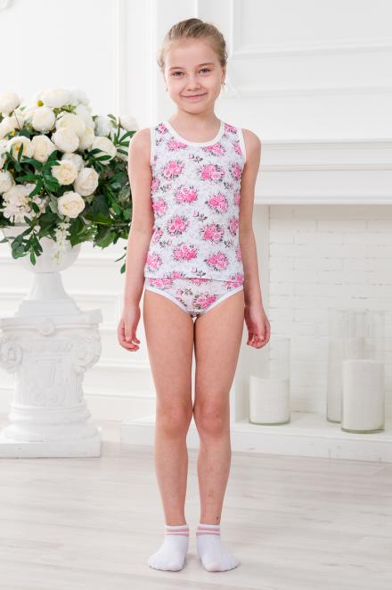 Комплект детский из майки и трусиков из кулирки Розовые розы