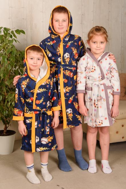 Халат детский из флиса Спорт темно-синий