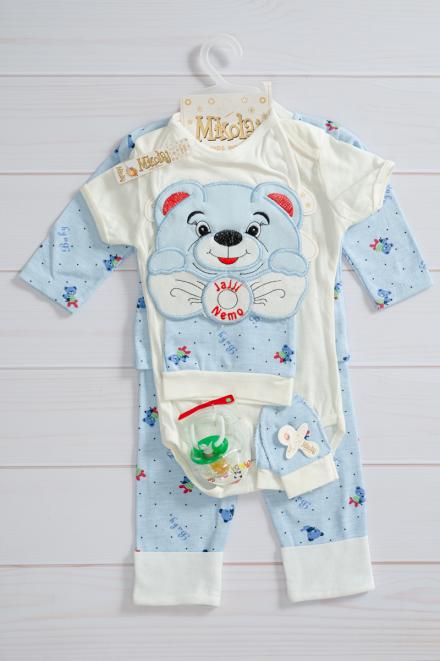 Набор для новорожденного из интерлока Малыш мишка голубой