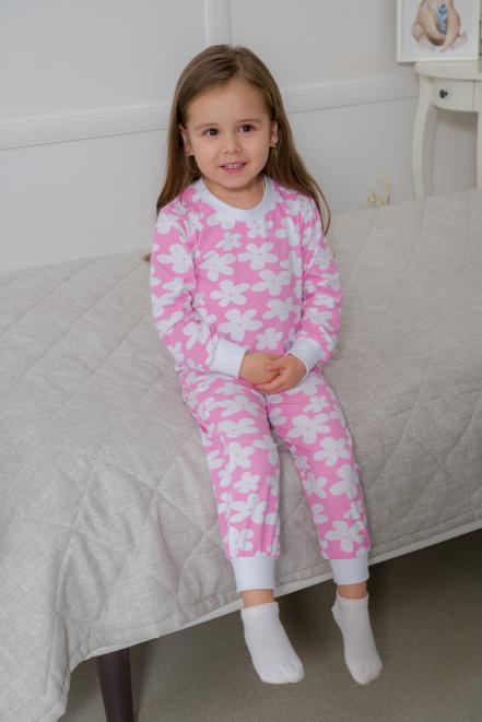 Пижама детская из кулирки пенье на манжетах Дрёма цветы розовый