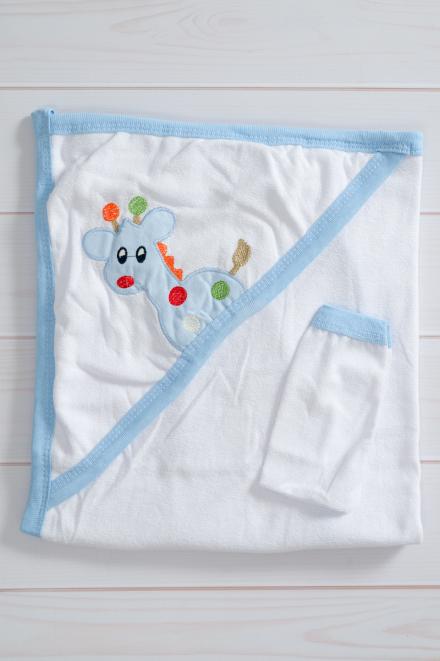 Набор для купания из махры с рукавичкой Жирафик голубой