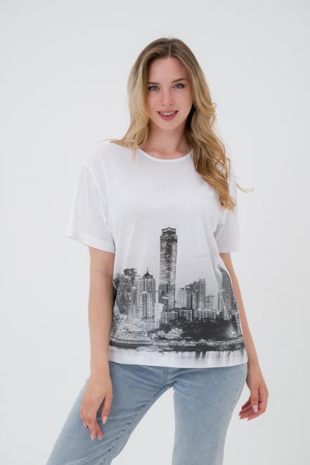 Футболка из кулирки унисекс Город белый Футболка из кулирки унисекс Город белый