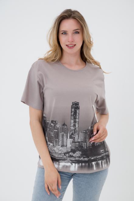 Футболка из кулирки унисекс Город светло-серый макс Футболка из кулирки унисекс Город светло-серый макс