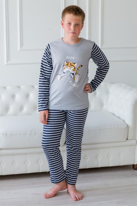 Костюм подростковый из джемпера и брюк без манжет из кулирки Радость синий