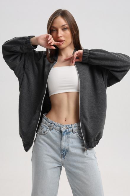 Бомбер из коттон фита антрацит меланж