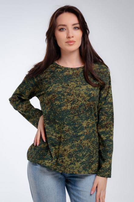 Футболка женская длинный рукав из кулирки цифра ярко зеленый