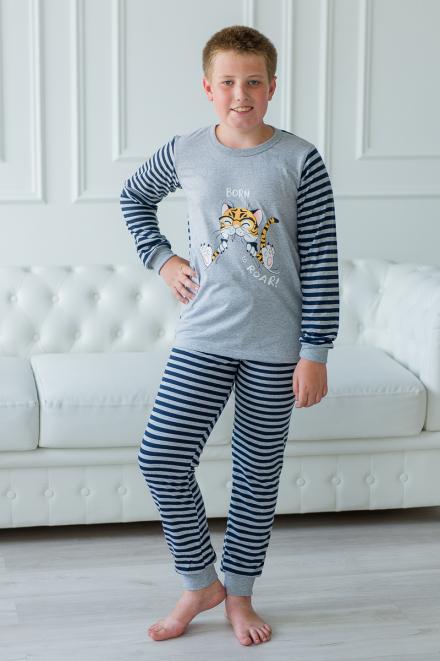 Костюм подростковый из джемпера и брюк с манжетами из кулирки Радость синий