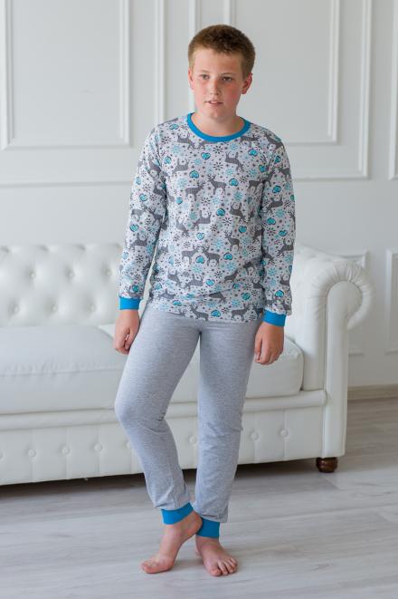 Пижама детская из джемпера и брюк из кулирки Олененок голубой Пижама детская из джемпера и брюк из кулирки Олененок голубой