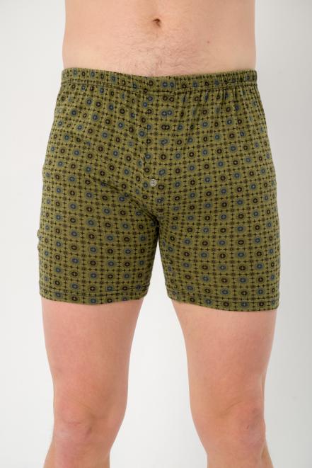 Трусы-боксеры мужские на пуговице из кулирки Звезды хаки