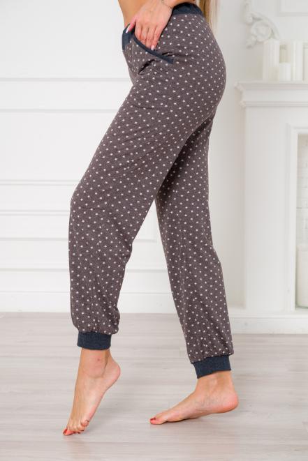 Брюки женские из кулирки на манжете звезды на сером