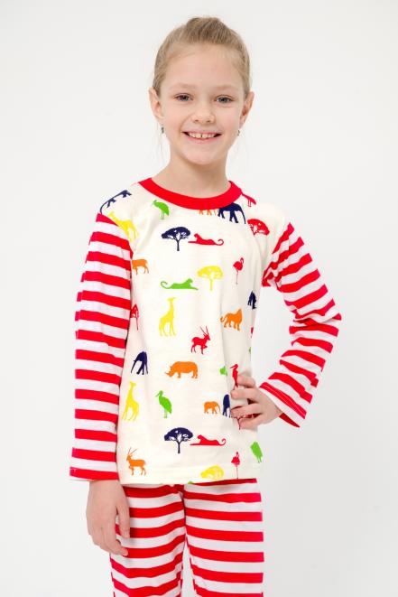 Пижама подростковая из джемпера и брюк без манжет из интерлока Сафари красный полоса Пижама подростковая из джемпера и брюк без манжет из интерлока Сафари красный полоса