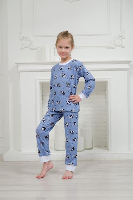 Пижама детская из джемпера и брюк из кулирки Коровы голубой Пижама детская из джемпера и брюк из кулирки Коровы голубой