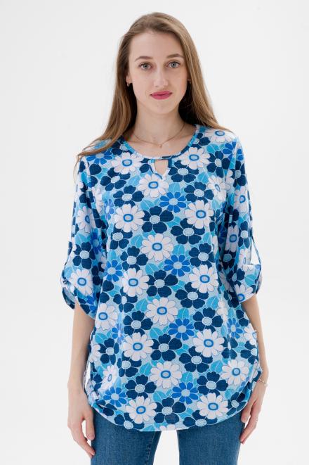 Туника женская из кулирки Полина голубая ромашка макси Туника женская из кулирки Полина голубая ромашка макси
