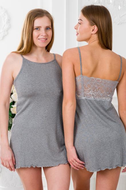 Ночная сорочка из вискозы с кружевом Селин серый меланж Ночная сорочка из вискозы с кружевом Селин серый меланж