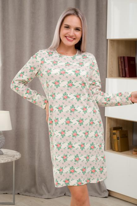 Ночная сорочка из интерлока длинный рукав Соня бежевый