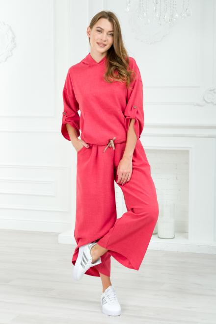 Костюм женский из джемпера и брюк палаццо из льна тайвань Стелла коралловый Костюм женский из джемпера и брюк палаццо из льна тайвань Стелла коралловый