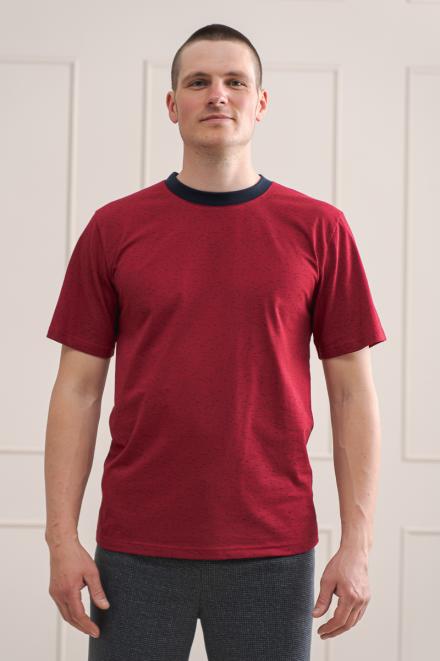 Футболка мужская из плотной кулирки Березка чёрный на винном макси