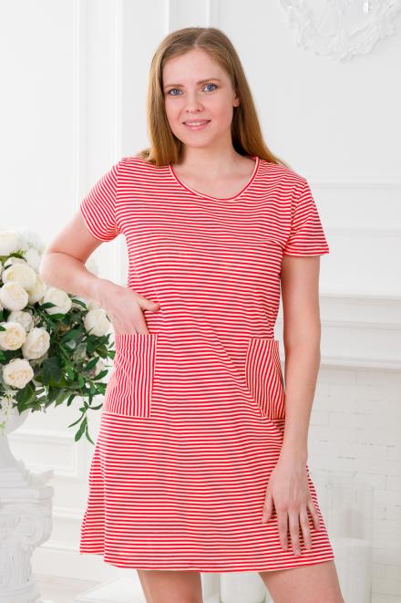 Туника женская из кулирки Руслана красная полоса на бежевом Туника женская из кулирки Руслана красная полоса на бежевом