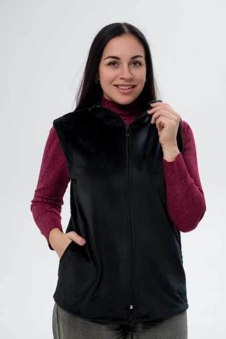 Жилет женский из стрейч велюра черный макси Жилет женский из стрейч велюра черный макси