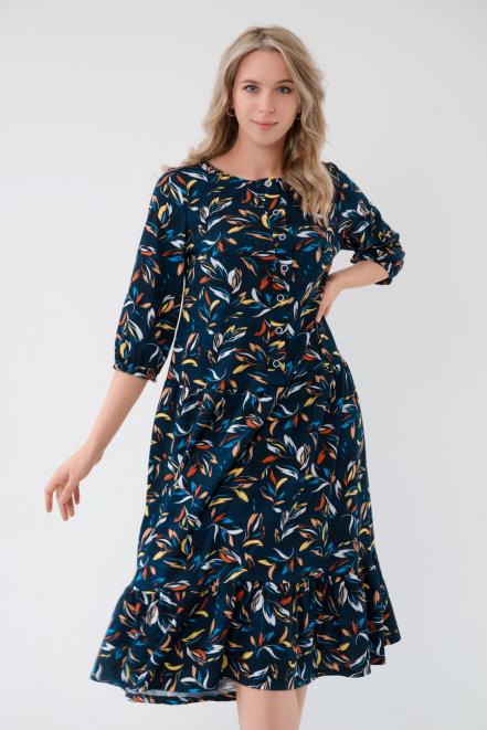 Платье женское из кулирки Софи веточка темно-синий Платье женское из кулирки Софи веточка темно-синий