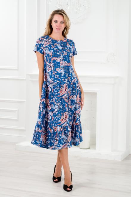 Платье женское из кулирки Кармелита огурцы на индиго