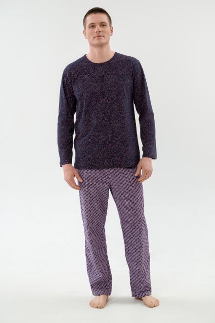 Пижама мужская из футболки с длинным рукавом и брюк из кулирки Генри геометрия макси