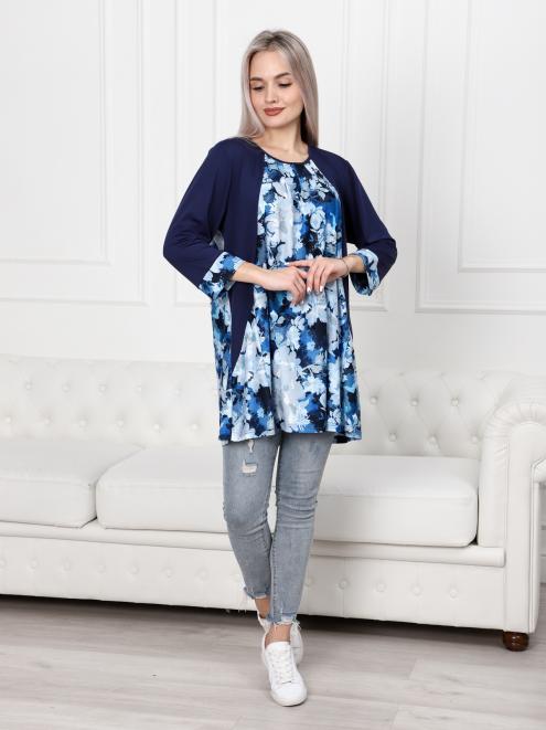 Туника женская из масла Клэр синие цветы