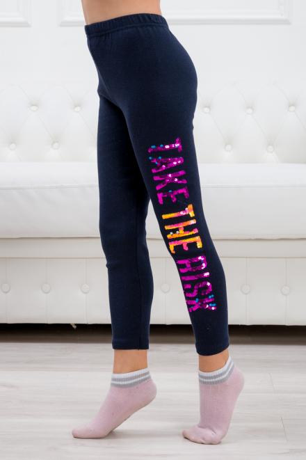 Легинсы детские футер с начесом с пайетками темно-синий