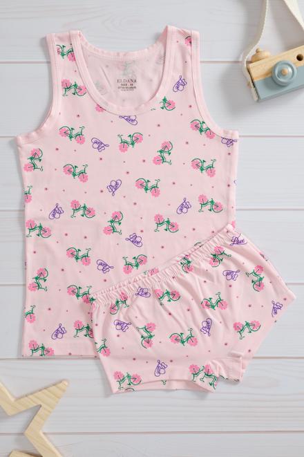 Комплект детский из трусов и майки из кулирки с лайкрой розовый велосипед