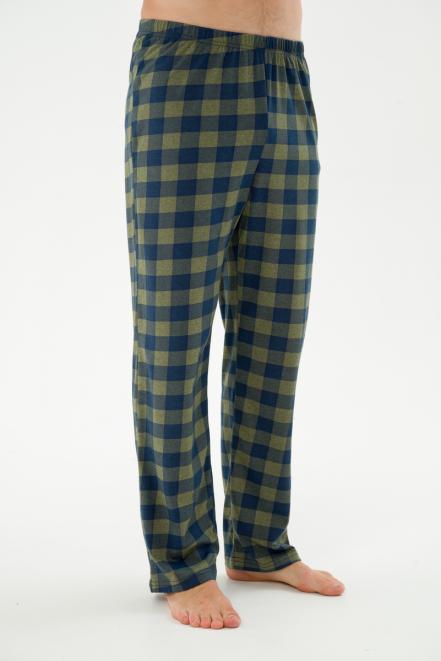 Брюки домашние мужские из кулирки зеленая клетка макс
