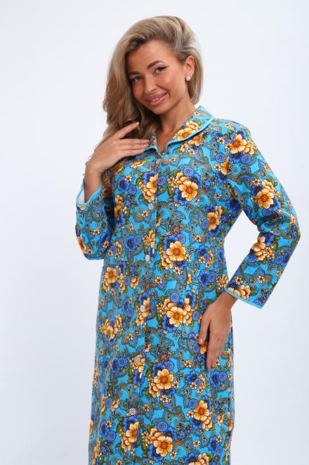 Халат женский из фланели Маша  макси цветы