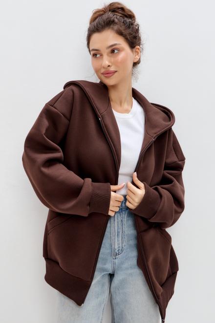 Толстовка на молнии из футера 3х нит.начес Сова шоколад макси Толстовка на молнии из футера 3х нит.начес Сова шоколад макси