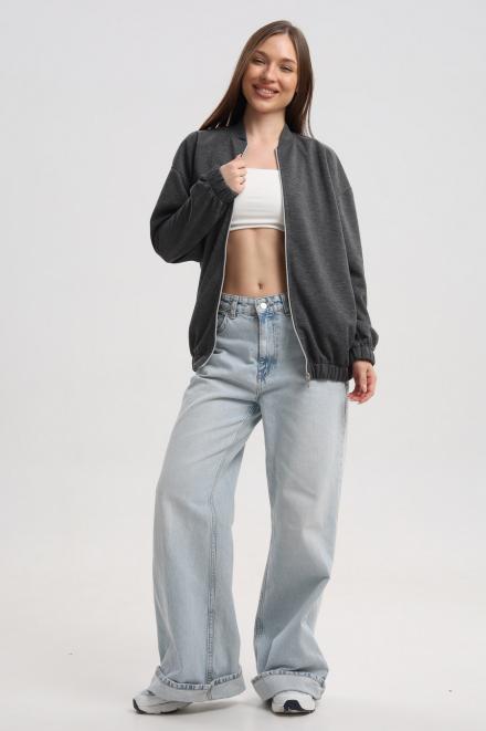 Бомбер из коттон фита антрацит меланж макси