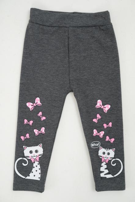 Легинсы детские из бамбука котик на сером