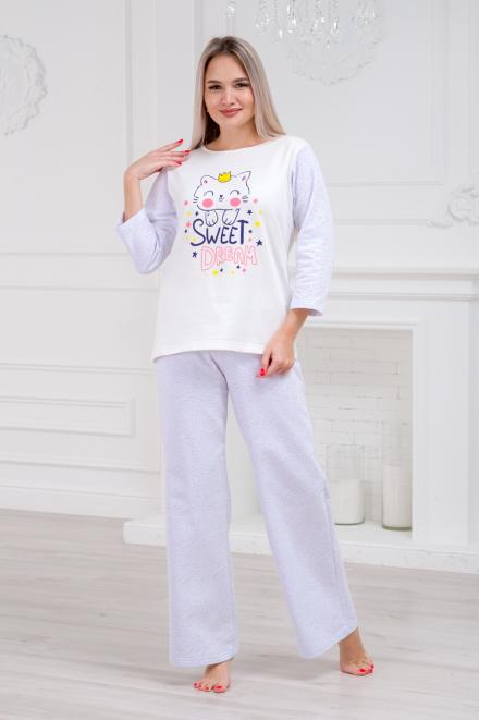 Пижама женская из футера Кисонька белая березка