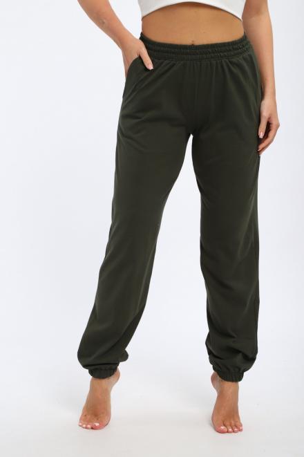 Брюки женские из кулирки на резинке  т.хаки