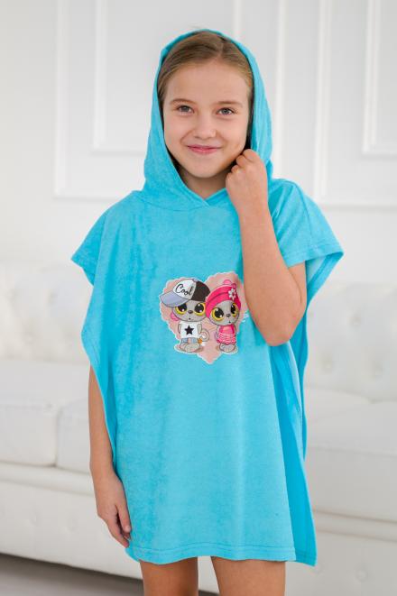 Халат детский Пончо махра Друзья голубой