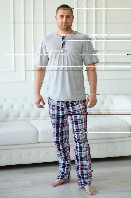 Пижама мужская из футболки с коротким рукавом и брюк из кулирки Француа клетка макси