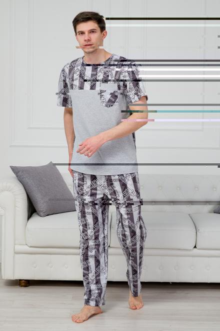 Пижама мужская из футболки с коротким рукавом и брюк из кулирки Макс темно-серый макси