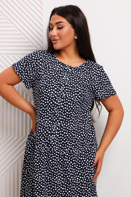 Платье женское из кулирки Кармелита горошек на темно-синем