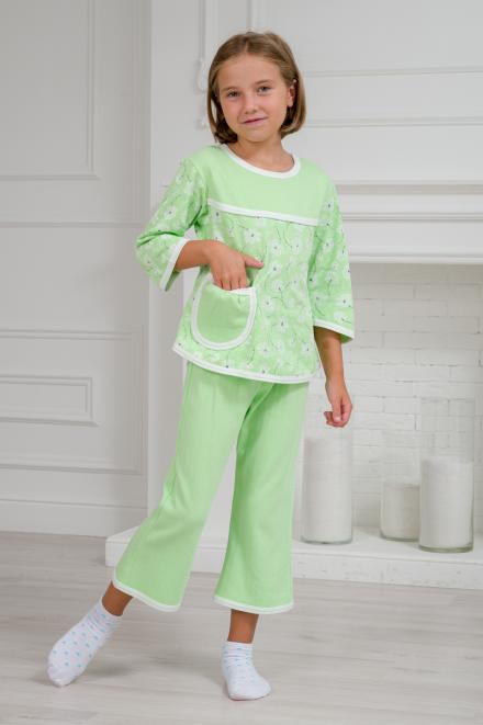 Пижама детская из футера Катя зеленый Пижама детская из футера Катя зеленый