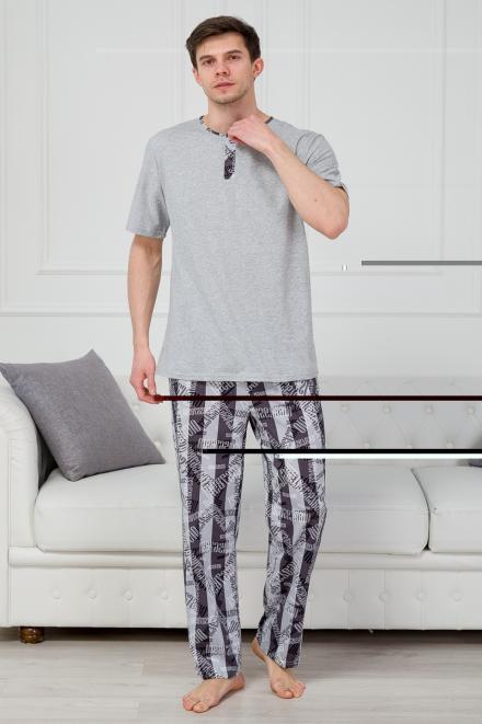 Пижама мужская из футболки с коротким рукавом и брюк из кулирки Француа темно-серый макси