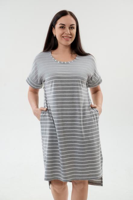 Туника женская из вискозы Полоса  серо-белый Туника женская из вискозы Полоса  серо-белый
