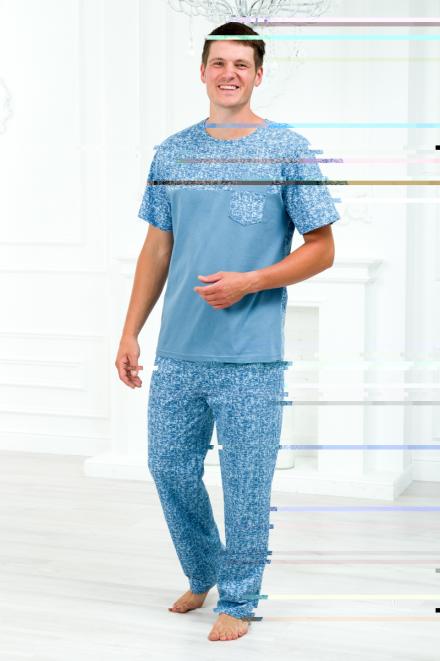 Пижама мужская из футболки с коротким рукавом и брюк из кулирки Макс березка макси