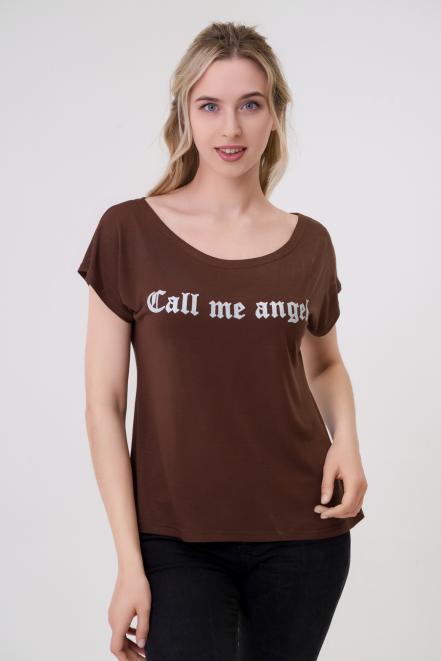 Футболка женская из вискозы Лирика темно-коричневый Call me angel Футболка женская из вискозы Лирика темно-коричневый Call me angel